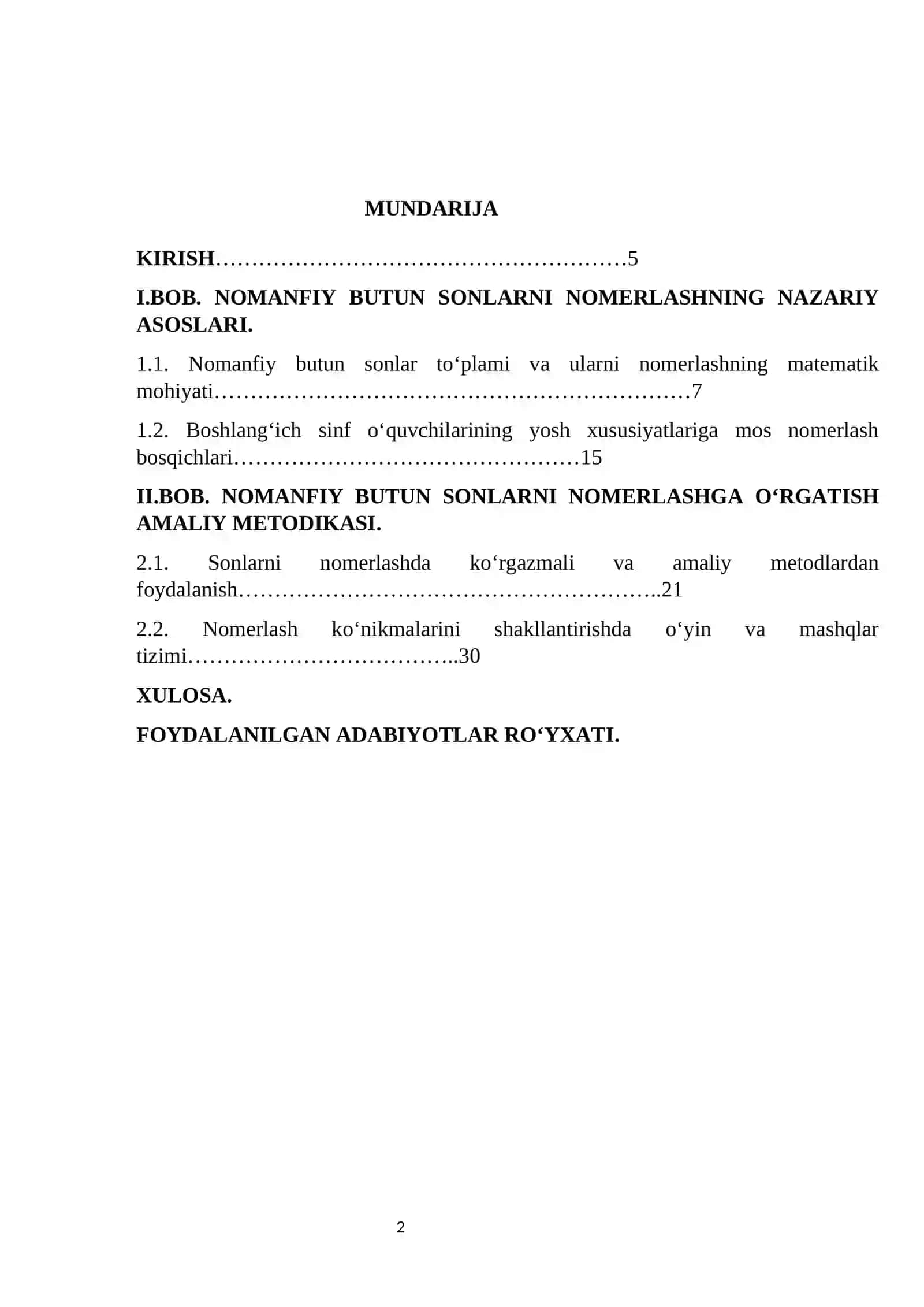 BOSHLANG‘ICH SINFLARDA NOMANFIY BUTUN SONLARNI NOMERLASHGA O‘RGATISH METODIKASI 2