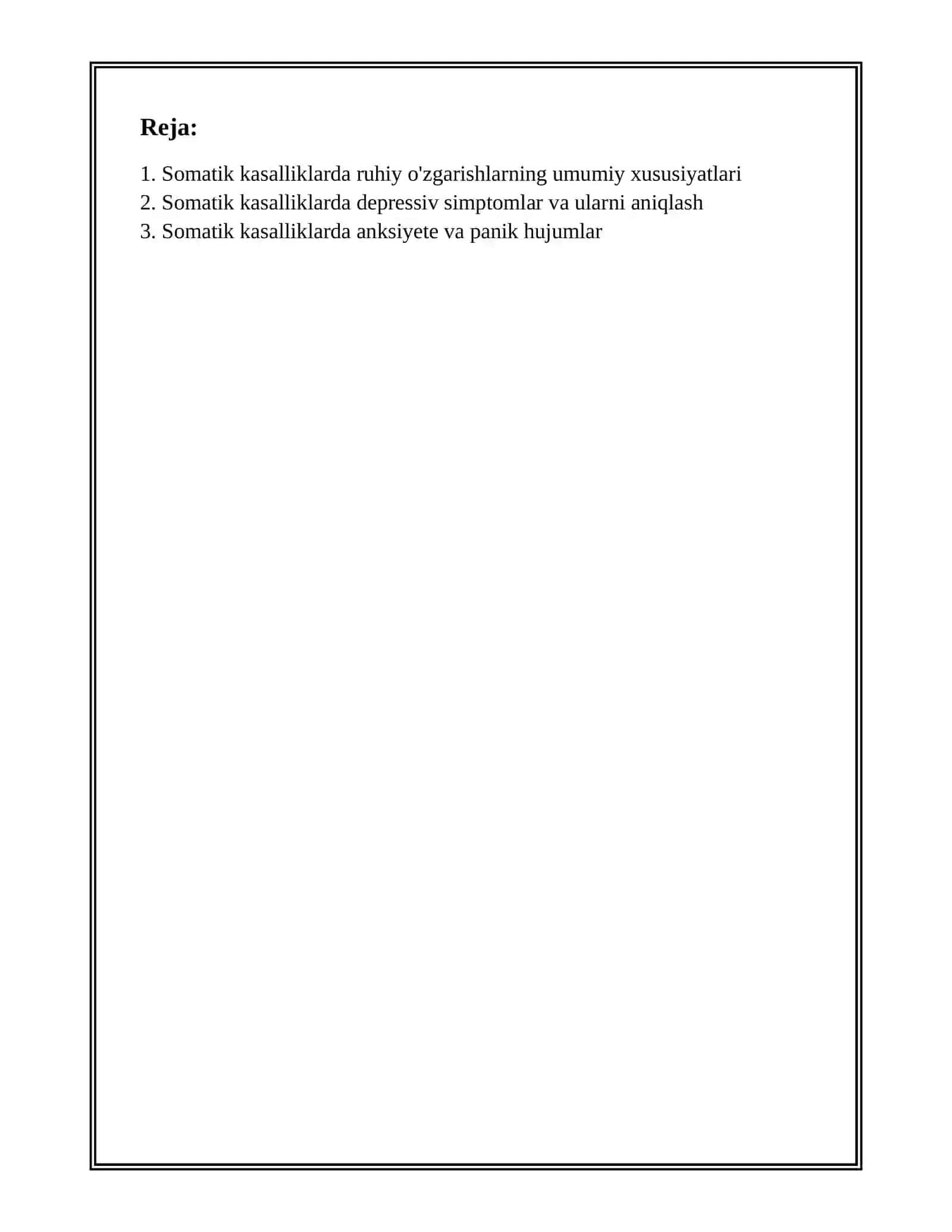 SAMATIK KASSALIKLARDA KUZATLADIGAN RUXIY UZGARISHLAR VA BEMORLARNI TUZATISH TADBIRLARI 2
