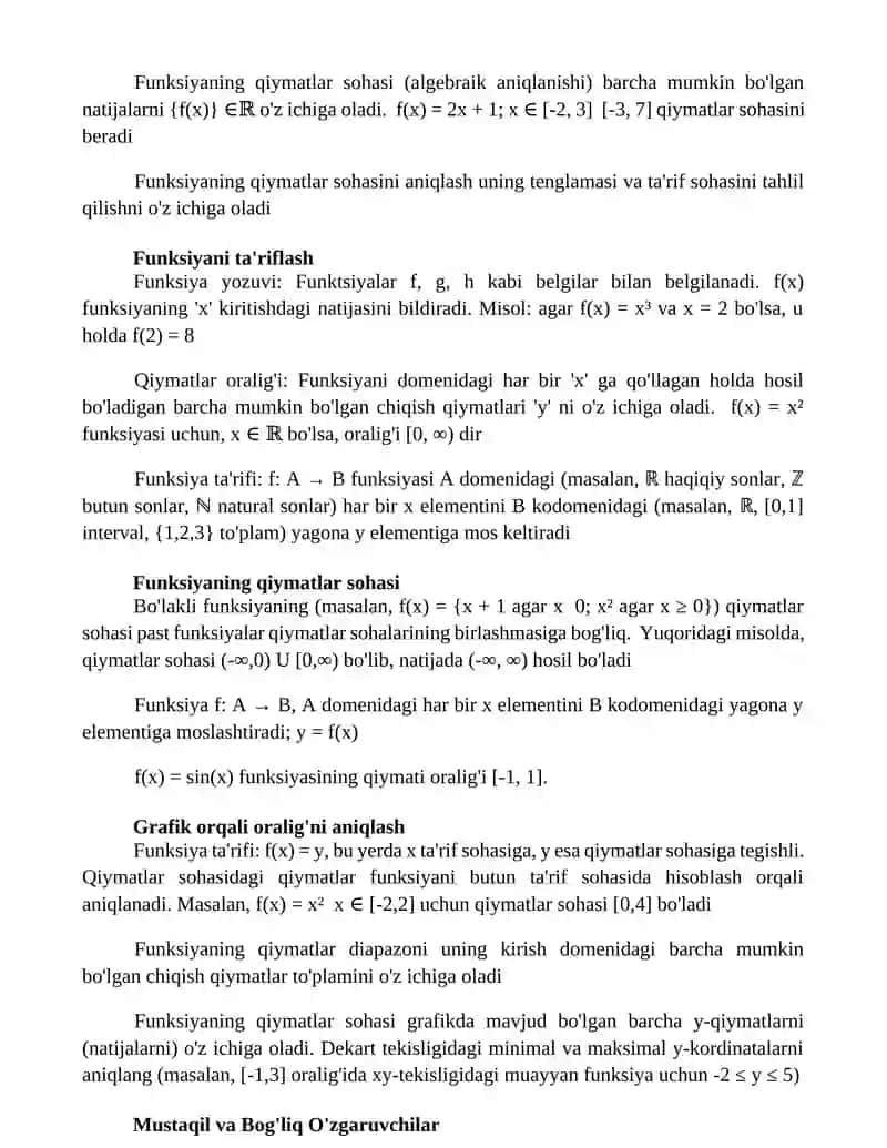 Funiksiyani aniqlash va qiymatlar soxasi 2