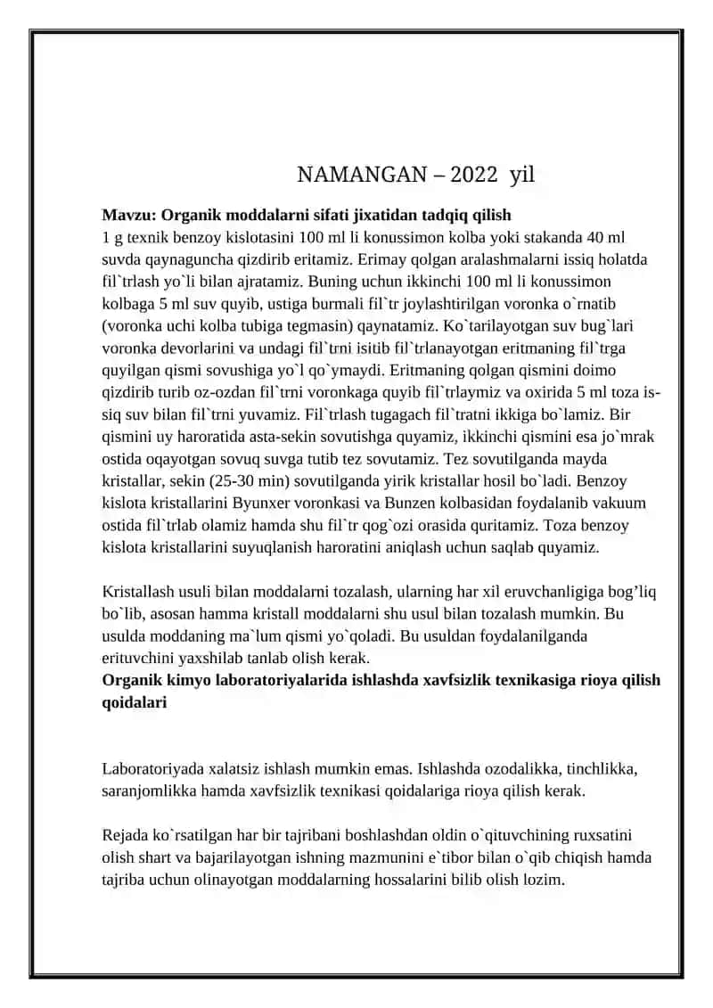 Organik moddalarni sifati jixatidan tadqiq qilish 2