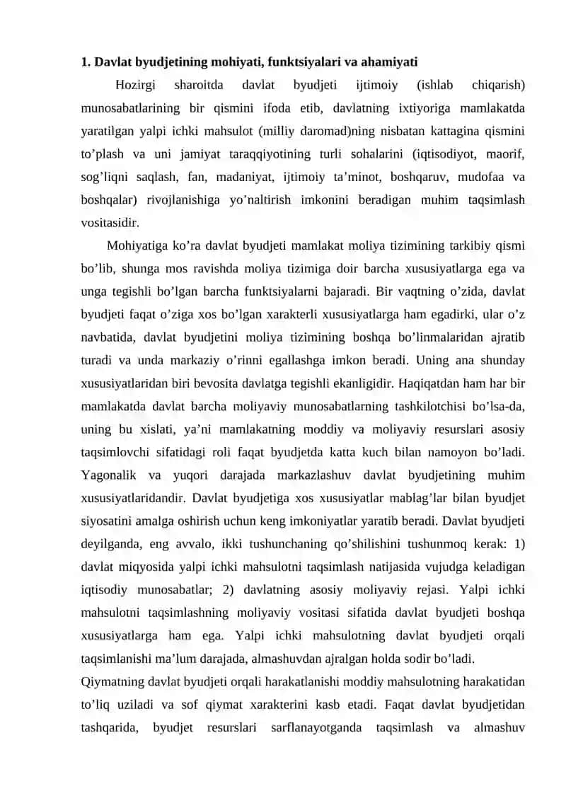 Davlat byudjetining mohiyati, tarkibi va funktsiyalari 2