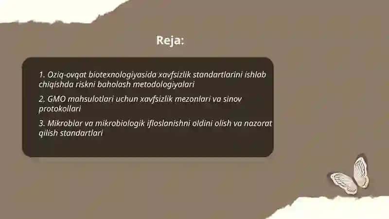 Oziq-ovqat biotexnologiyasida xavfsizlik standartlarini ishlab chiqish 2