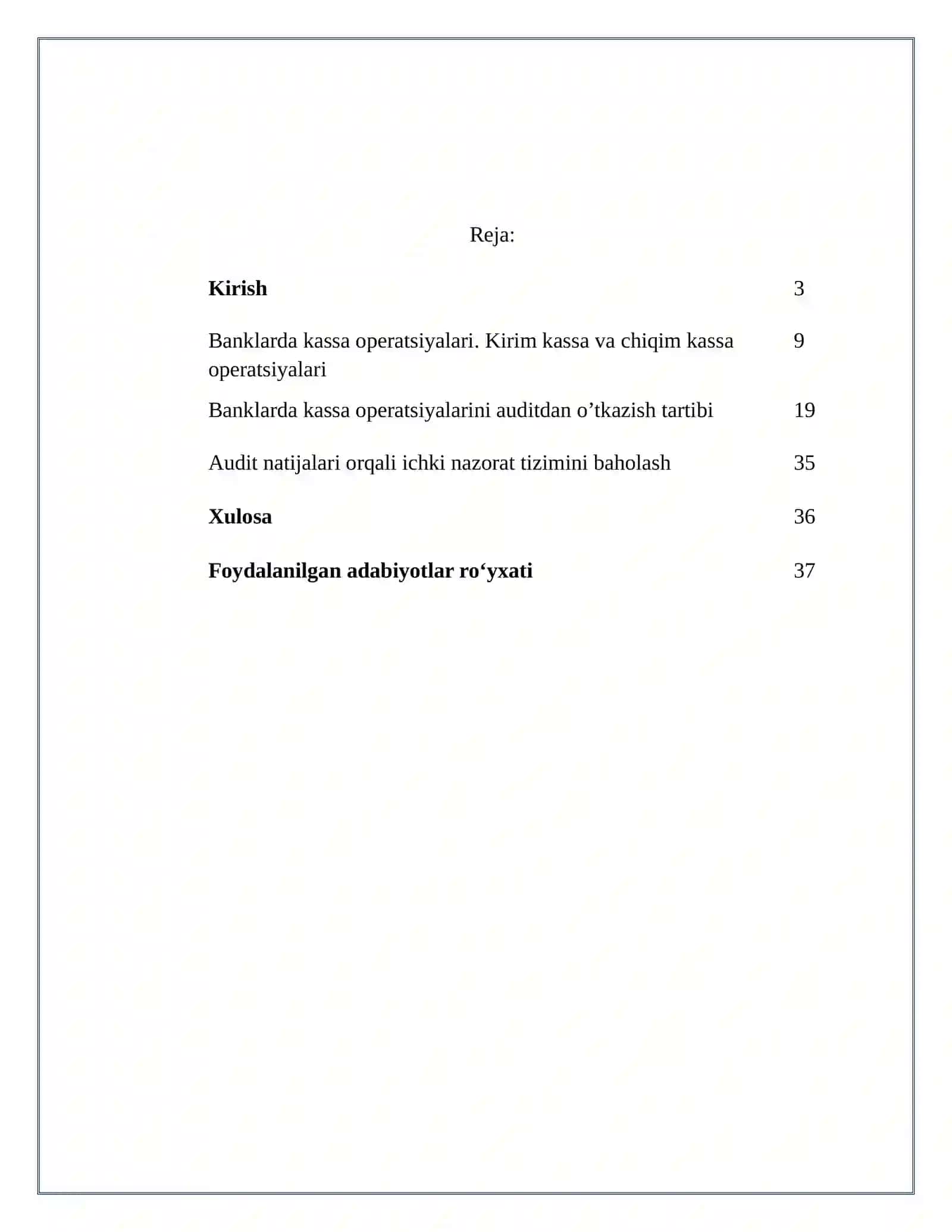 Kassa operatsiyalari auditida ichki nazoratni baholash Bank auditi 2