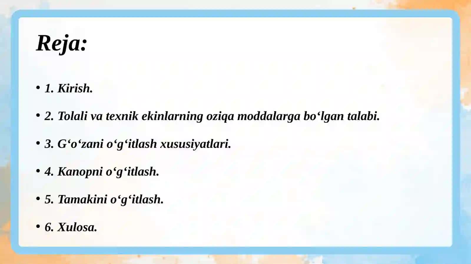 Tolalivatexnikekinlarnioʻgʻitlash.(G’o’za,Kanop, Tamaki,Qandlavlagi,Zig’ir) 2