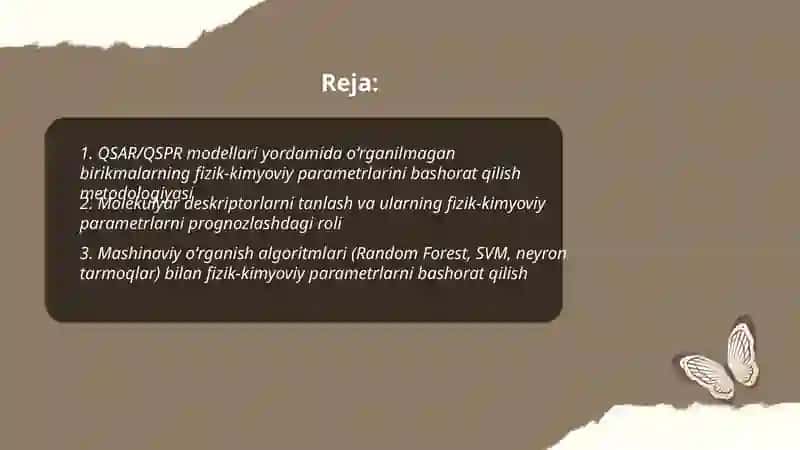 Oʻrganilmaagan birikmalarning fizik kiyoviy parametrlarini bashorat qilish 2