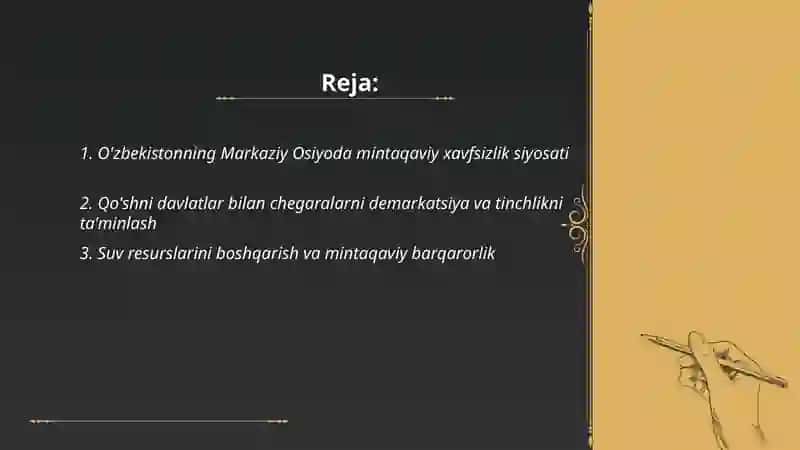 O'zbekistonning Markaziy Osiyoda tinchlik va barqarorlikni ta'minlashdagi o'rni 2