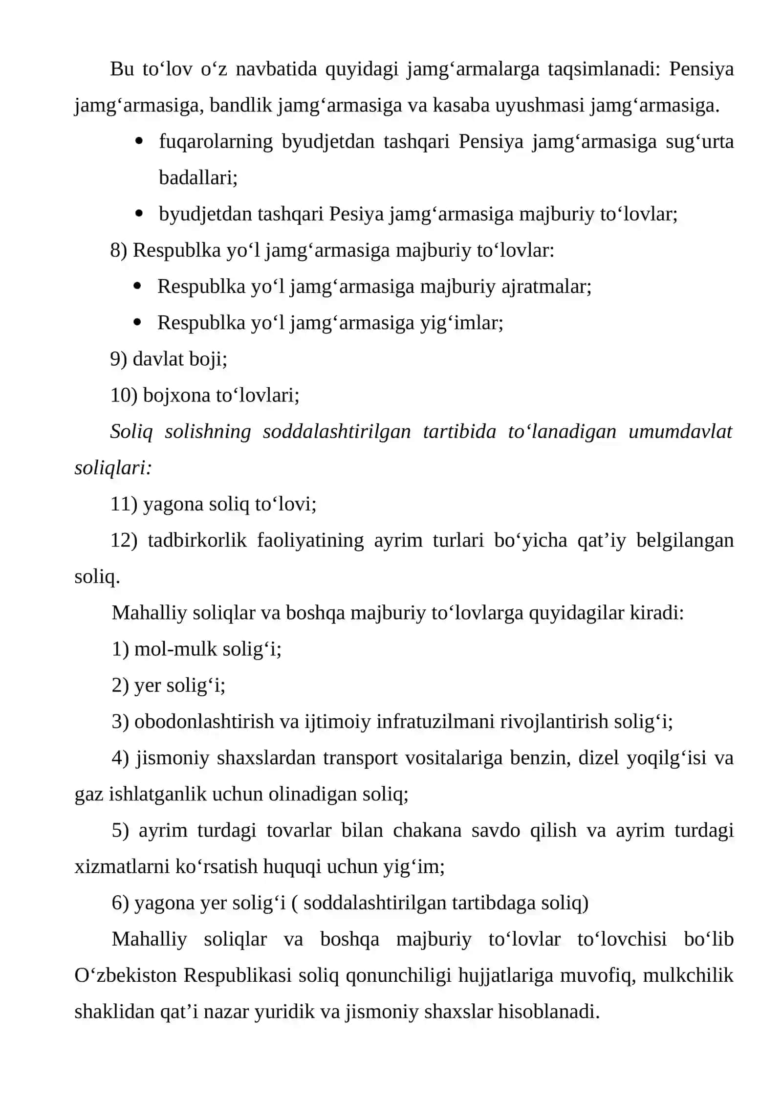 Soliqlar va soliqlarga tenglashtirilgan to‘lovlarga umumiy tavsifnoma 2