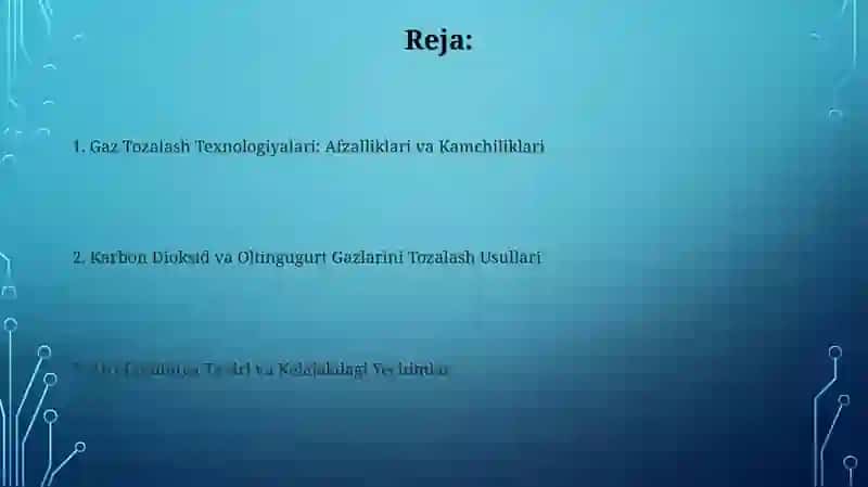 Gazlarni uglerod oksidlari va oltingugurtdan tozalash 2