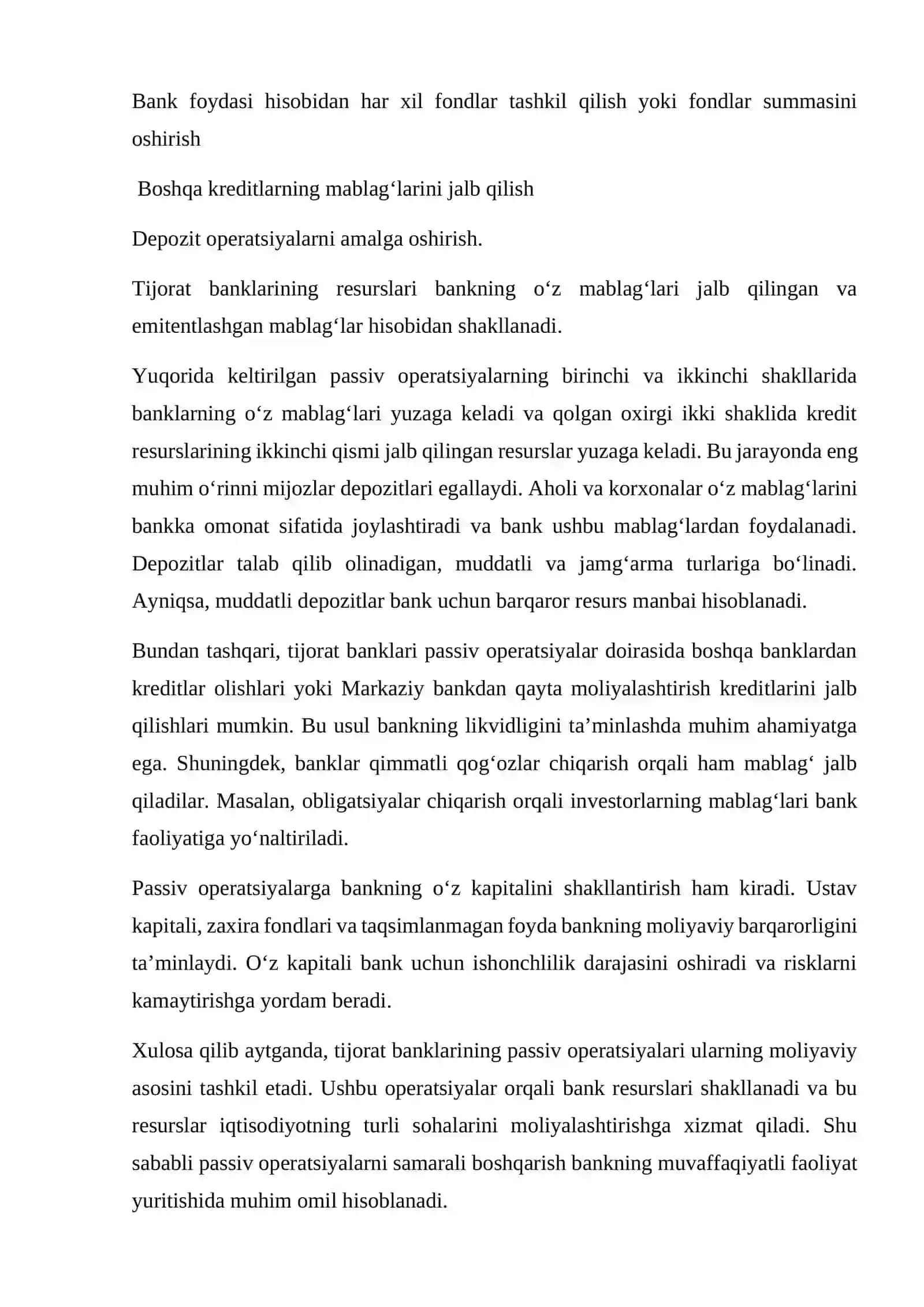 Tijorat banklarining passiv operatsiyalari tarkibi va joylashuvi 2