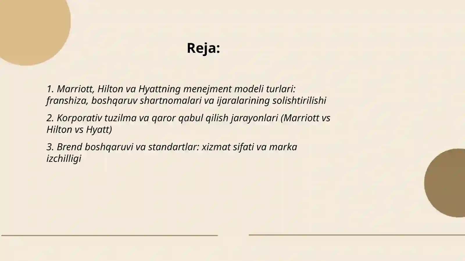 Xalqaro  mehmonxona  tarmoqlari  (Marriott,Hilton,Hyatt)  misolida  boshqaruv  modellarini  qiyosiy  tahlil  qilish 2