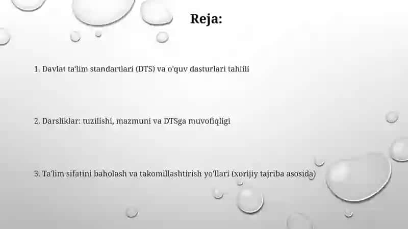 Davlat ta'lim standartlari (DTS) fan dasturi va darsliklar tahlili 2