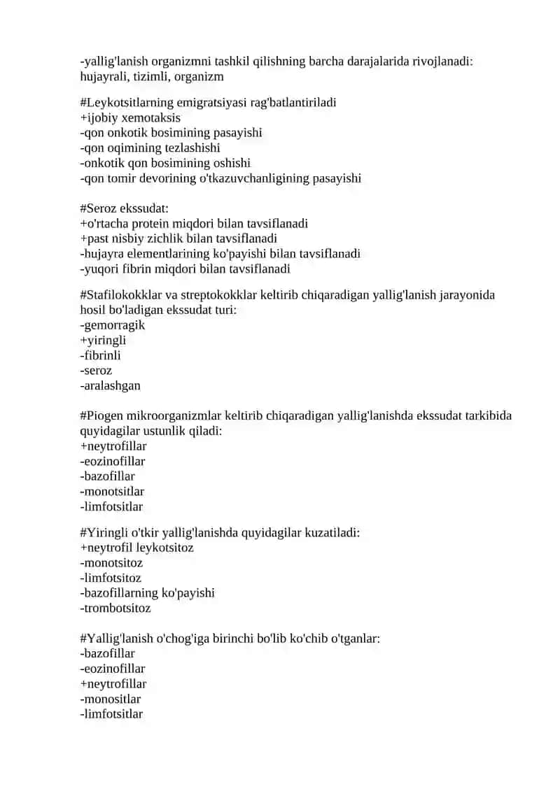Yallig’lanishda eksudatsiya TEST 2