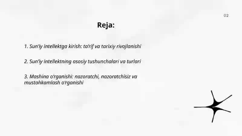 Sun’iy intellektga kirish. Asosiy tushunchalar va sohalarda qo‘llanilishi 2
