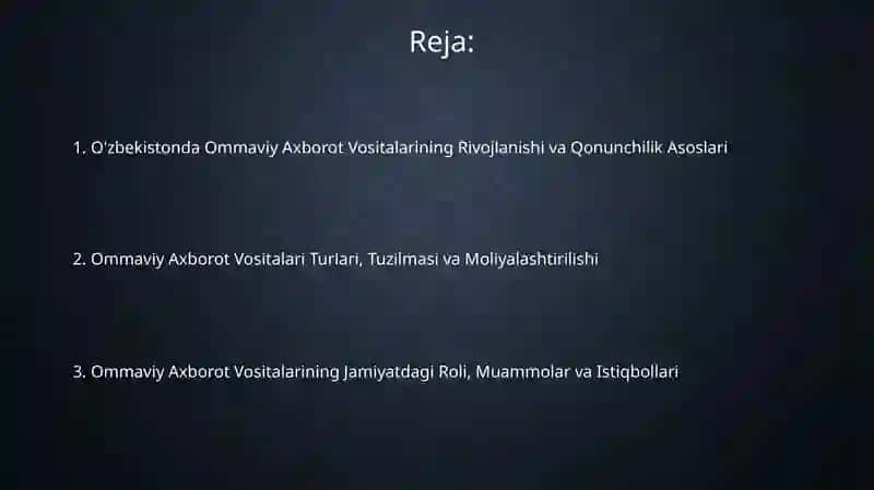 O'zbekiston Respublikasida ommaviy axborot vositalarining faoliyati 2