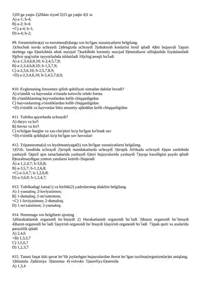 Biologiya fanidan test savollari 2