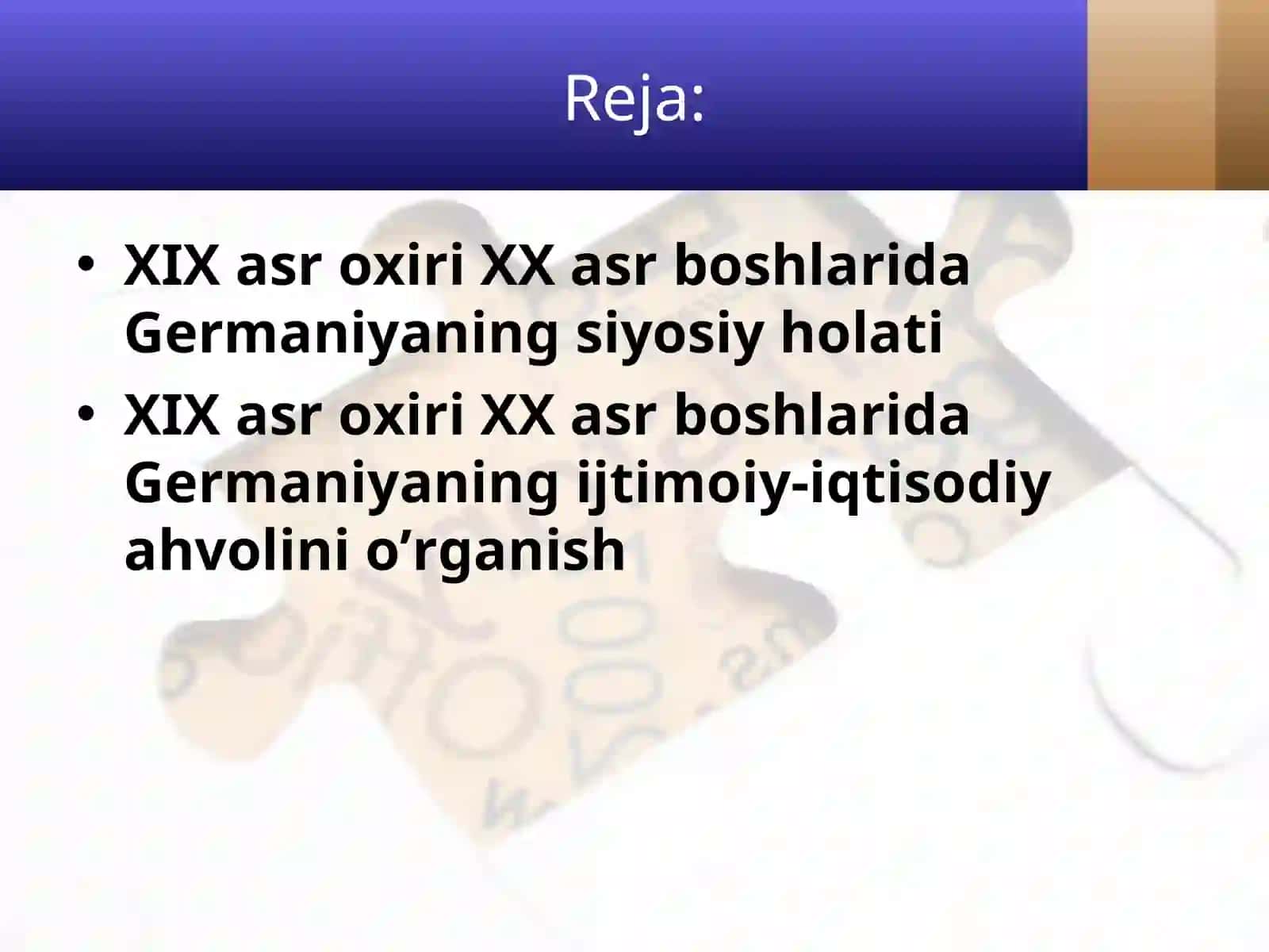 XIX asr oxiri XX asr boshlarida Germaniyaning siyosiy, ijtimoiy-iqtisodiy ahvolini o’rganish 2