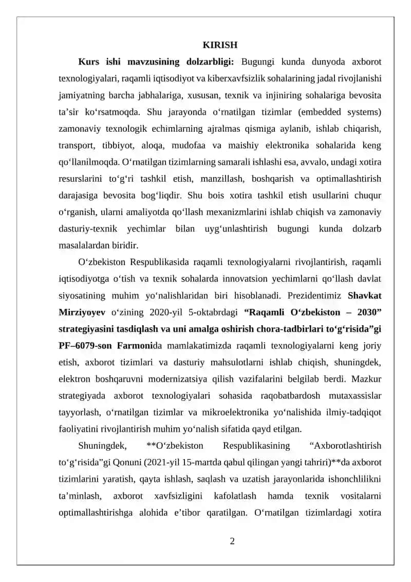 O’RNATILGAN TIZIMLARDA XOTIRANI TASHKIL ETISH USULLARI 2