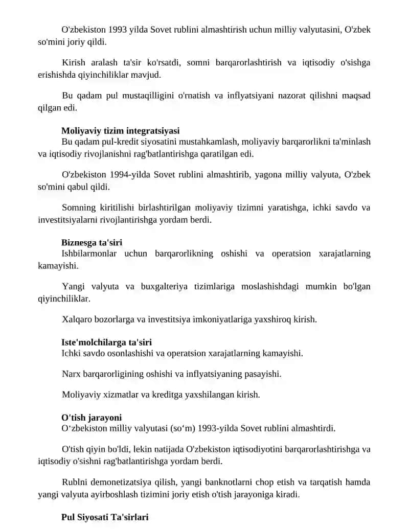 Oʻzbekistonda milliy valyutaning muomalaga kiritilishi 2