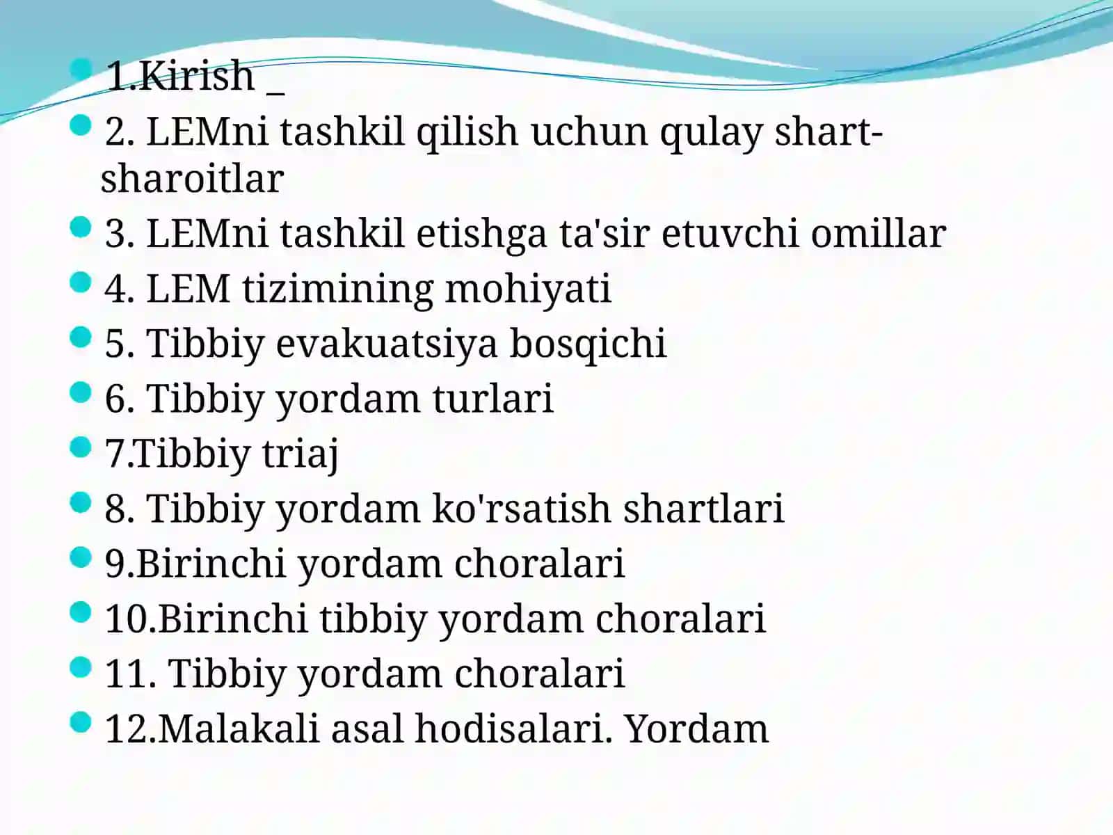 Tibbiy va evakuatsiya yordamini tashkil etish 2