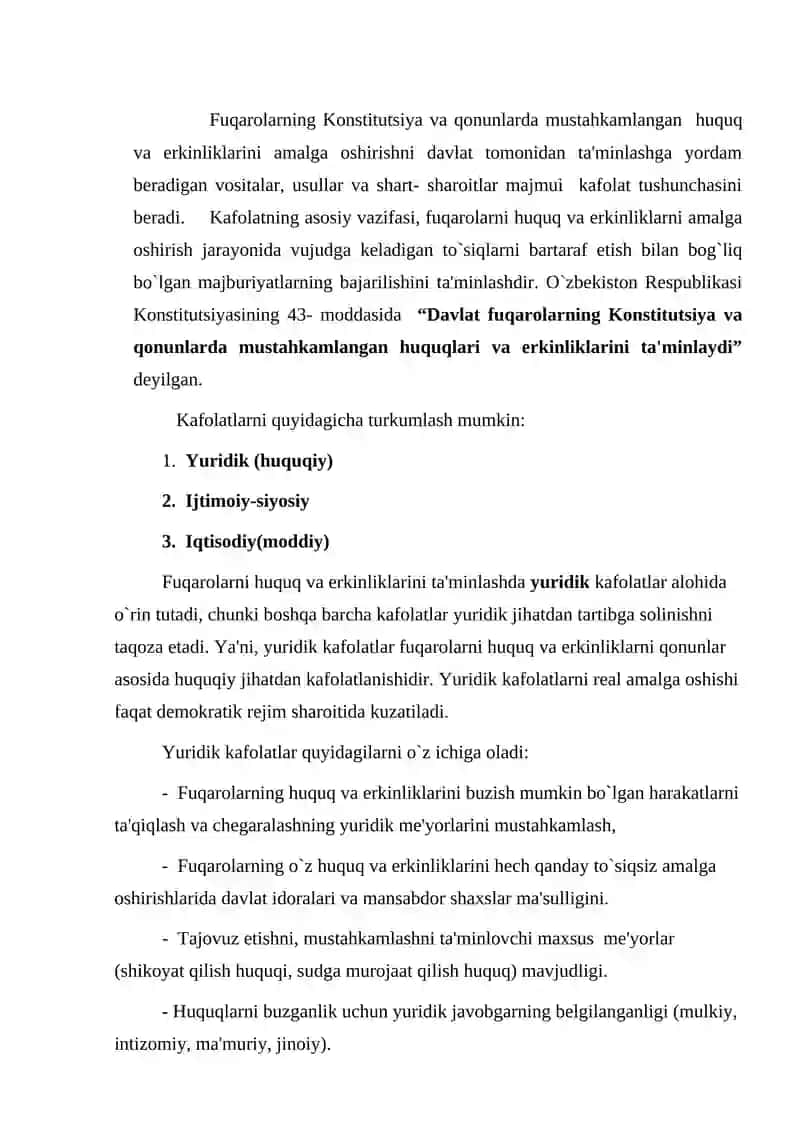 Fuqarolarning huquq va erkinliklarining kafolatlari 2