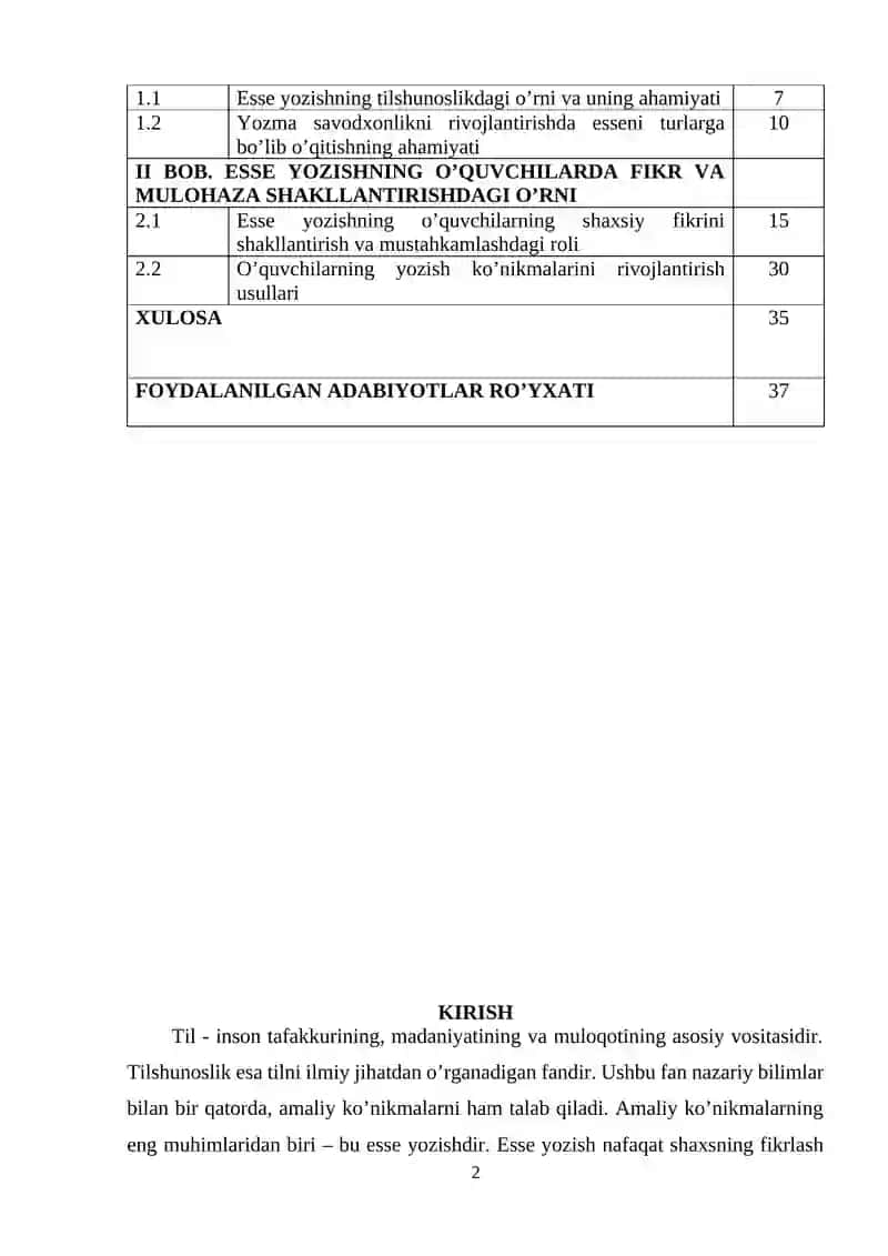 "Esse yozish ko’nikmalarini rivojlantirish usullari" 2
