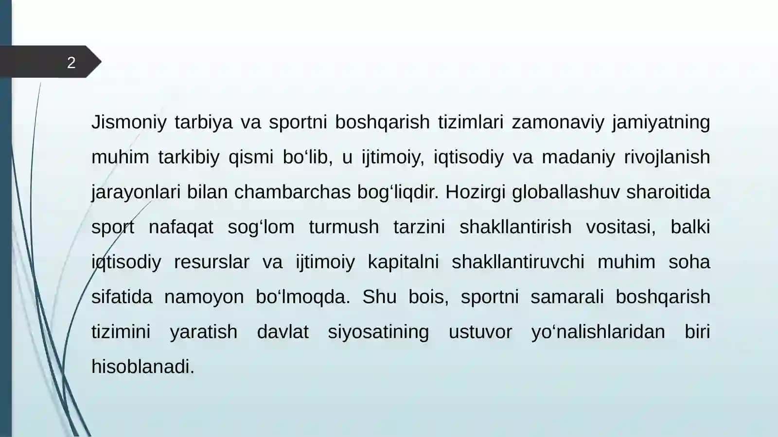 Jismoniy tarbiya va sportni boshqarish tizimlari 2