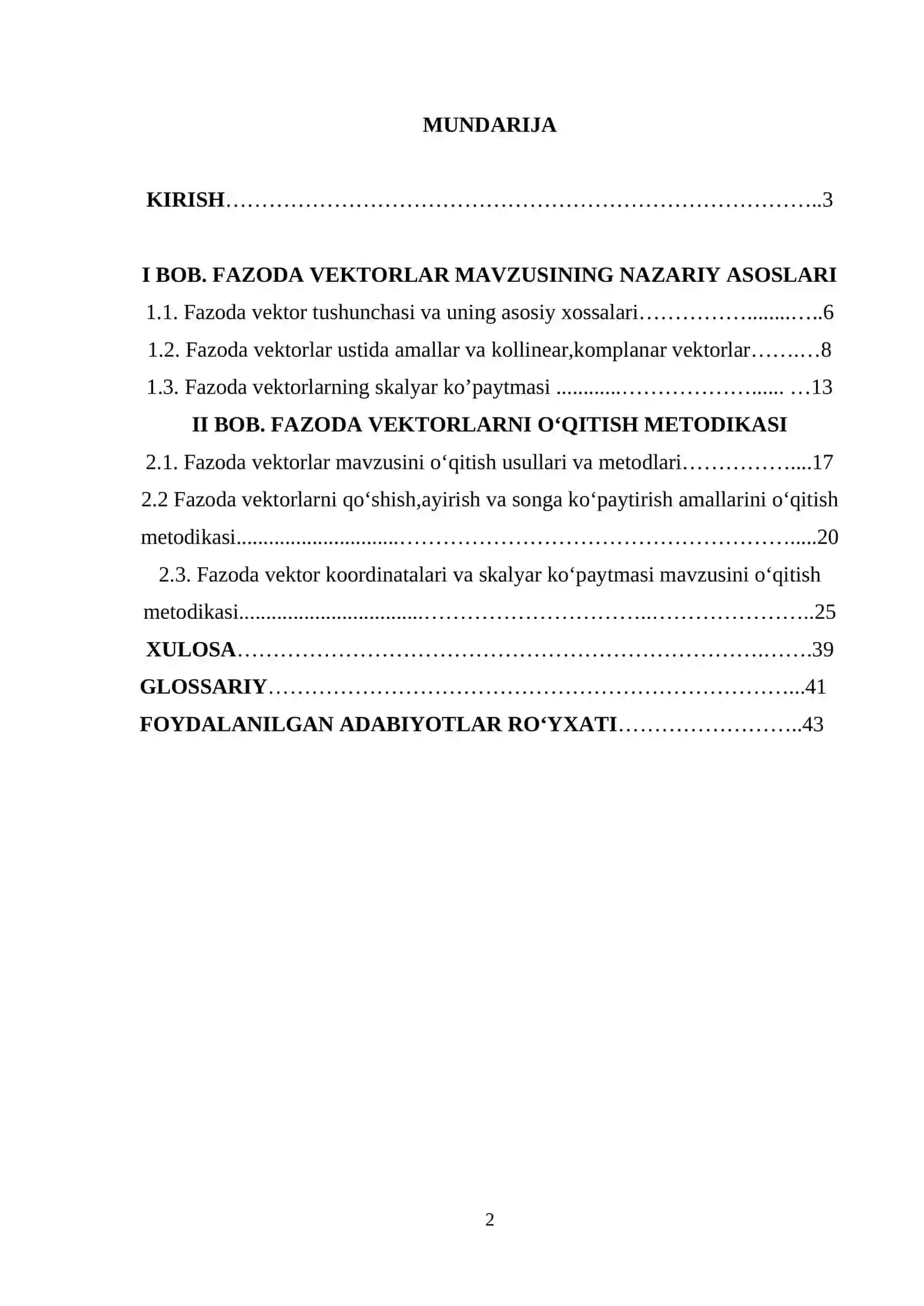 Umumiy oʻrta taʼlim maktablarida fazoda vektorlarni oʻqitish metodikasi 2