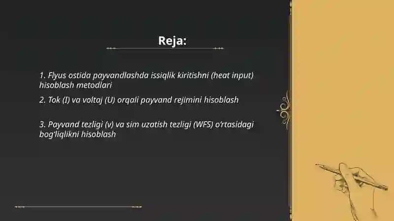 Flyus ostida payvandlashning rejimini hisoblash 2