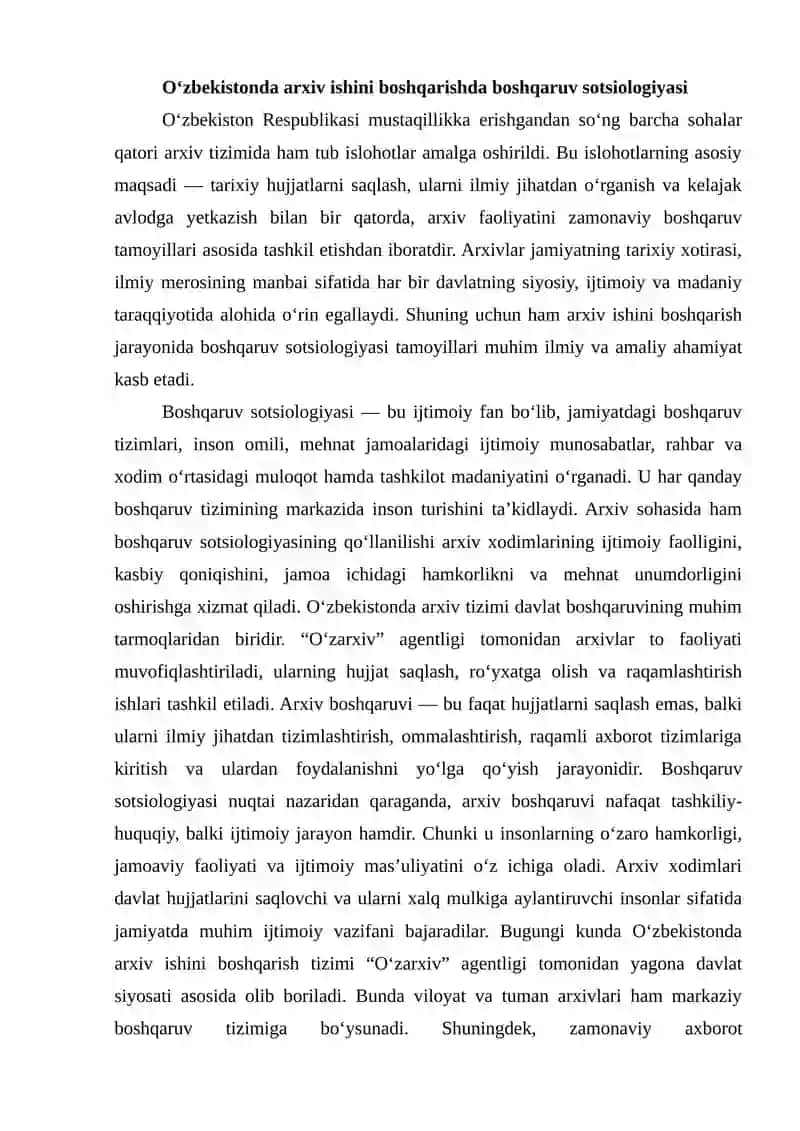 Oʻzbekistonda arxiv ishini boshqarishda boshqaruv sotsiologiyasi 2