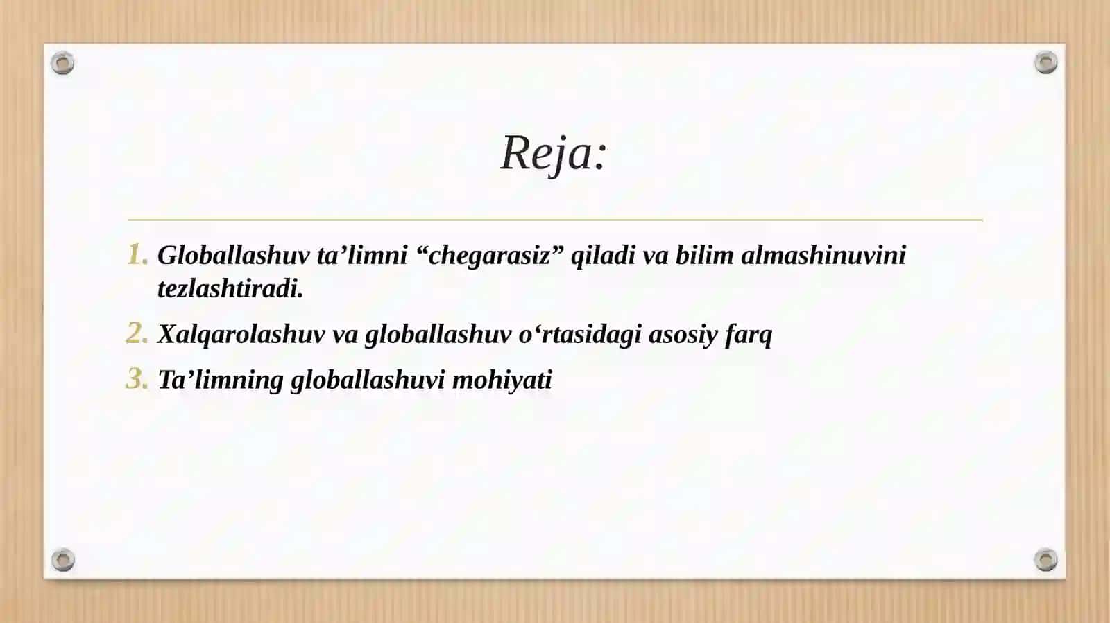 TA’LIMNING XALQAROLASHUVI VA GLOBALLASHUVI 2