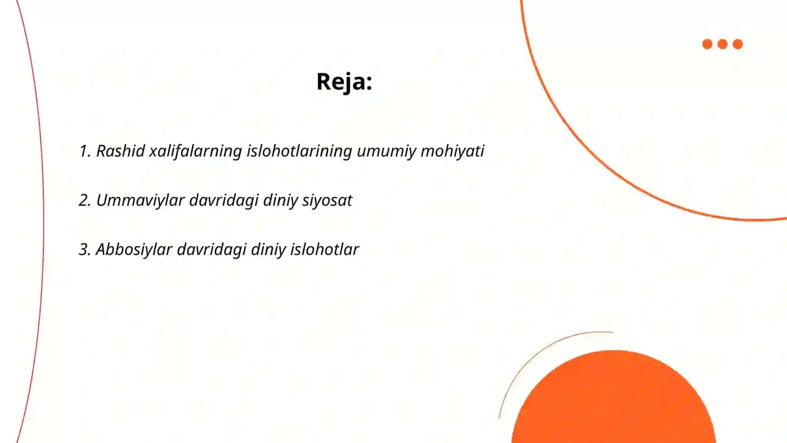 Rashid xalifalarning islohotlarining umumiy mohiyati 2