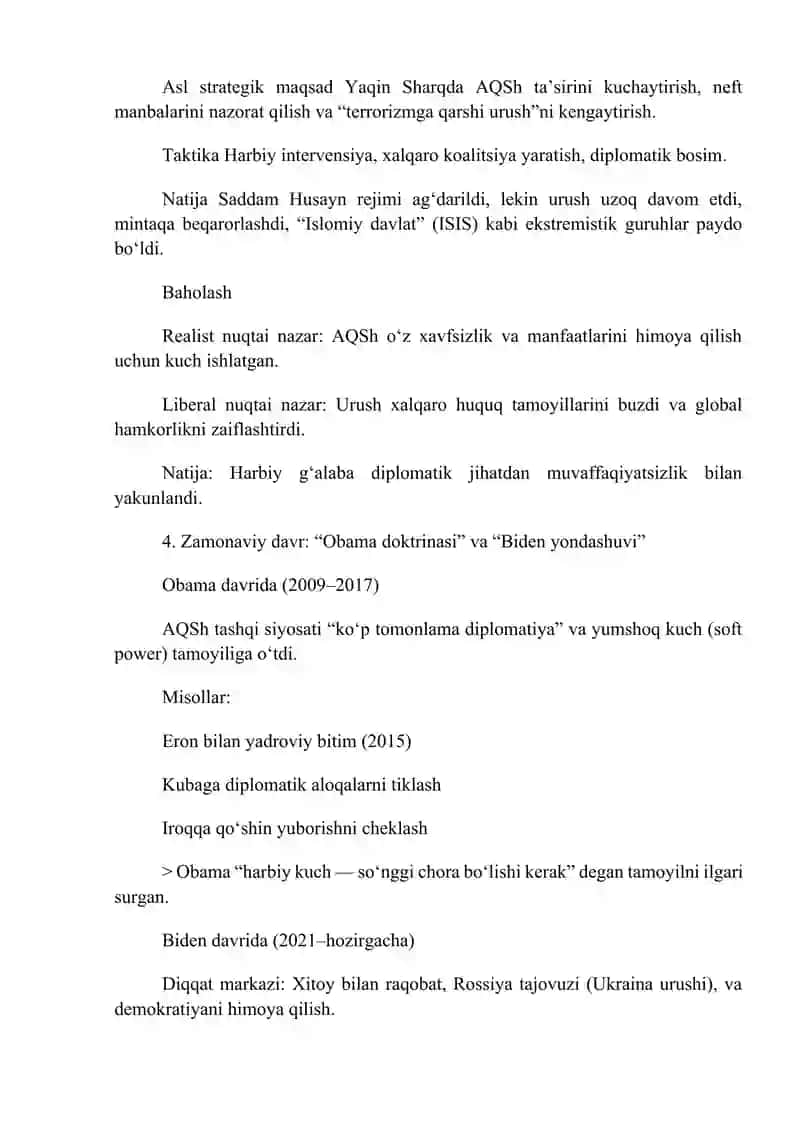 "Foreign policy" kitobi bo‘yicha AQSH davlati tashqi siyosati haqida keys va tahlili 2