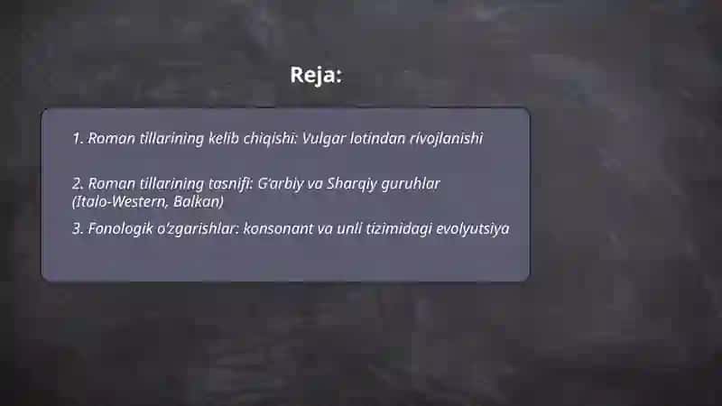 Til oilalari:Hind-Yevropa tillari oilasi.Roman tillari 2