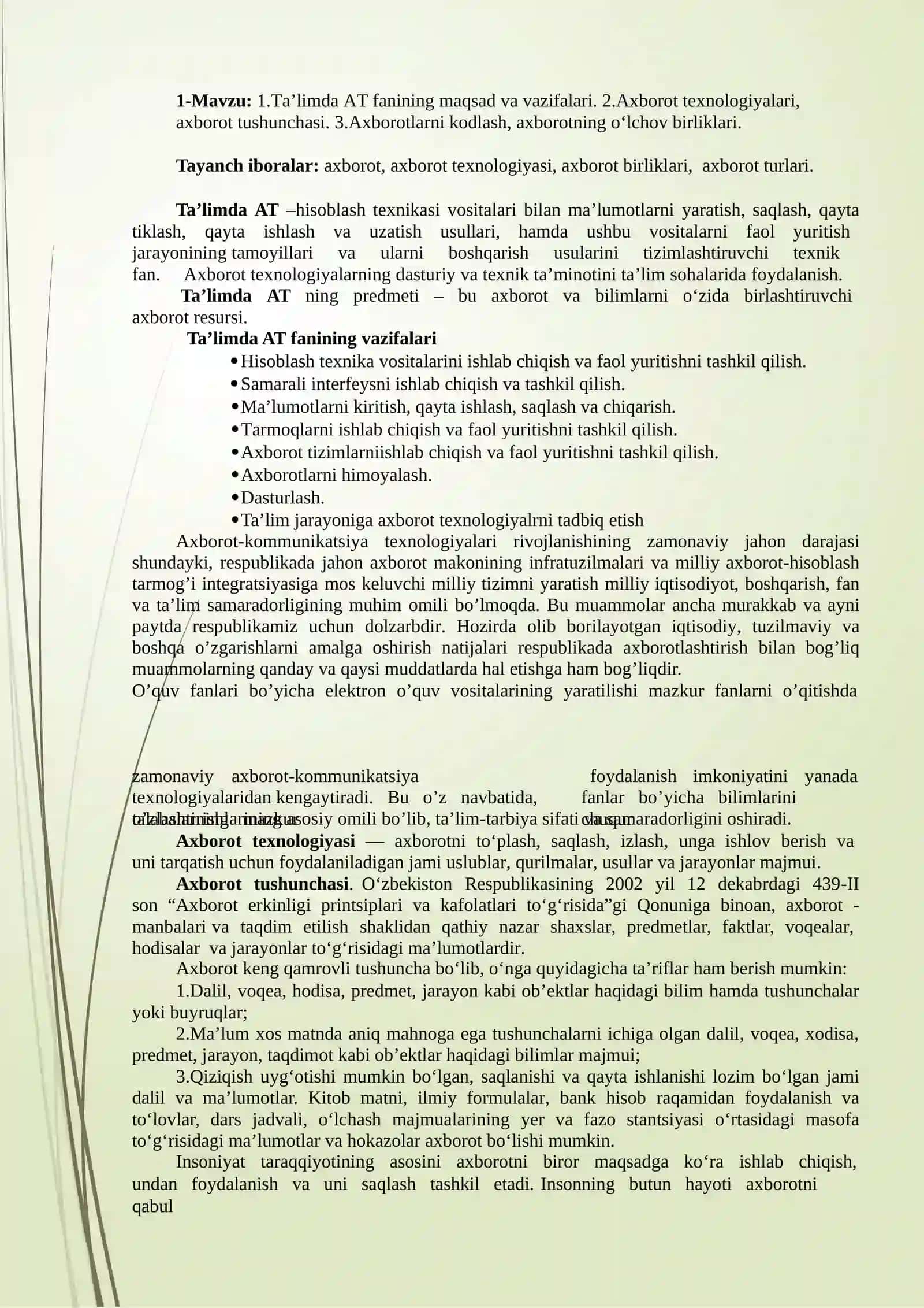 Ta’limda axborot texnologiyalari fanining predmeti, maqsadi va vazifalari 2