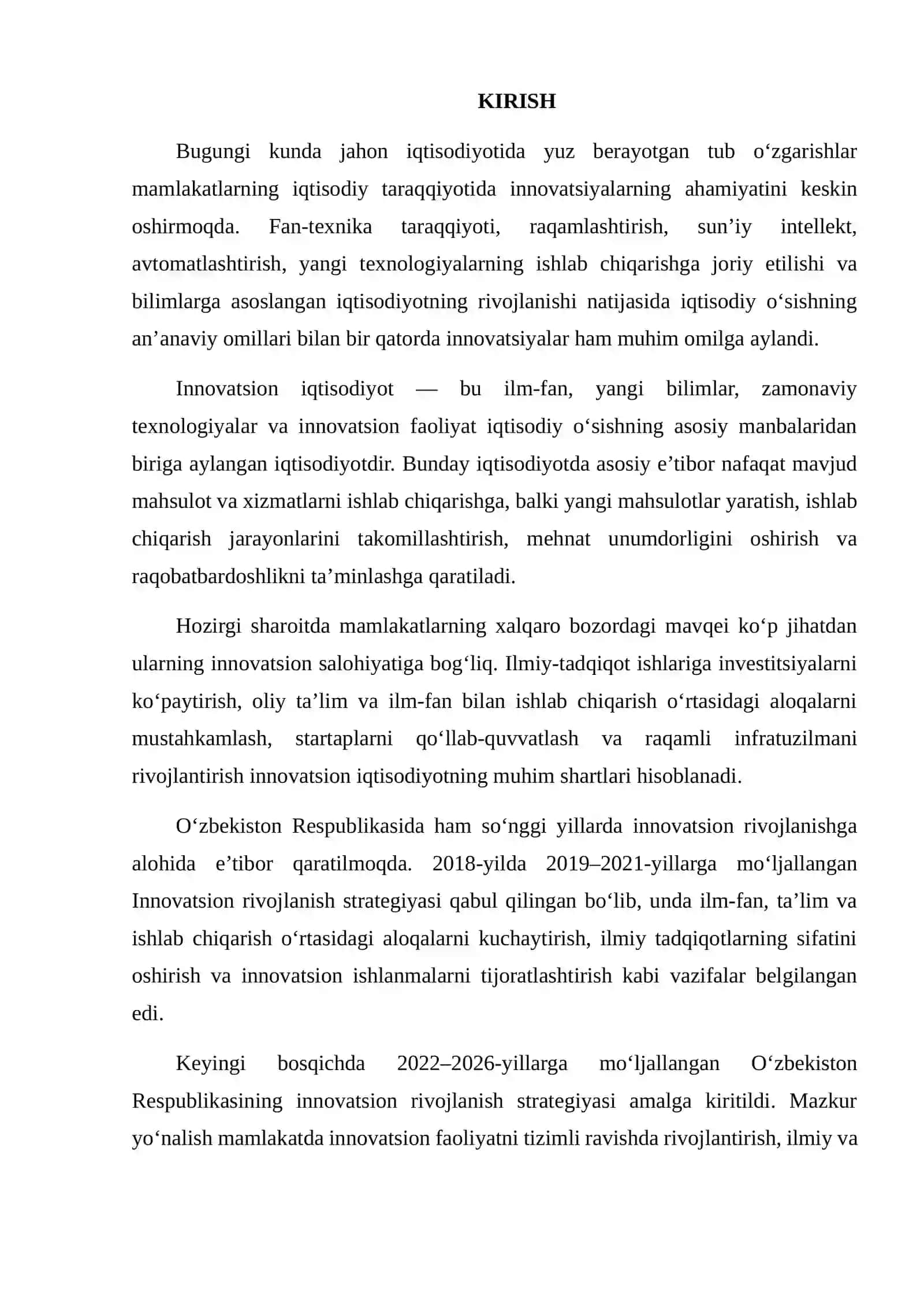 INNOVATSION IQTISODIYOTNING SHAKLLANISHI VA RIVOJLANISH TENDENSIYALARI 2