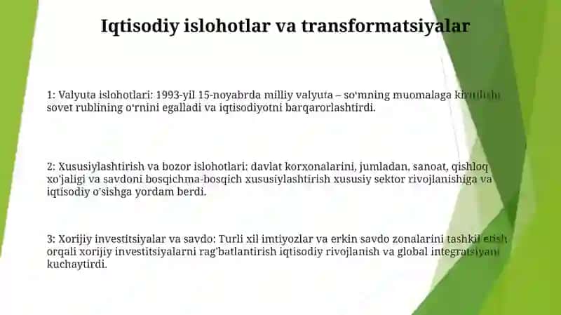 Mustaqillik Yillarida O'Zbekistonda Iqtisodiy Sohadagi O'Zgarishlar 2