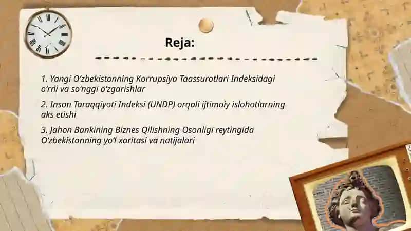 Yangi Oʻzbekiston ijtimoiy-siyosiy, iqtisodiy va madaniy hayotida roʻy berayotgan oʻzgarishlarning xalqaro reyting va indekslarda aks etishi 2