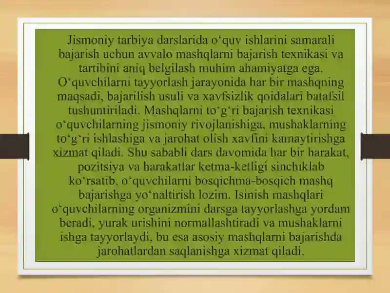 Jismoniy tarbiya darslarida o‘quv ishlari 2