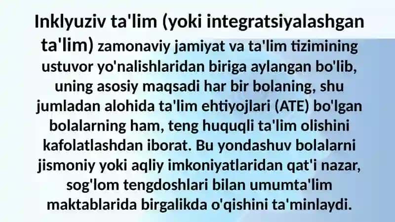 Umumta'lim   tashkilotlarida alohida yordamga muhtoj bolalar uchun integratsiyalashgan ta'limni amalga oshirishning asosiy bosqichlari 2
