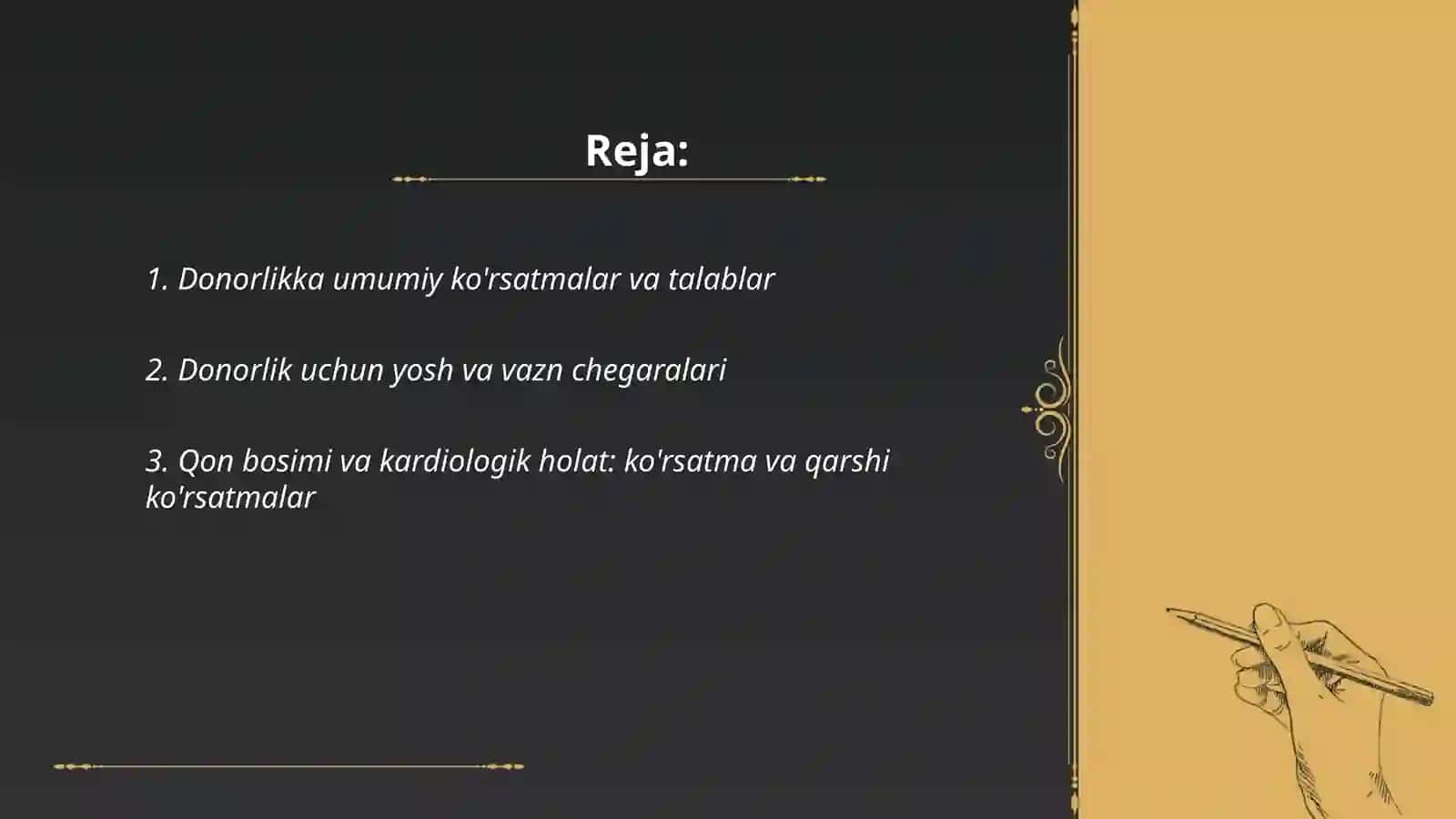 Donorlikka korsatma va qarshi korsatmalar 2