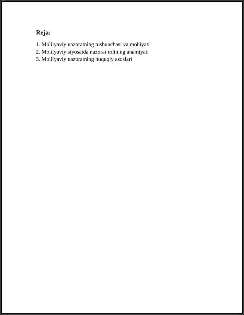 MOLIYAVIY NAZORAT - MOLIYAVIY SIYOSATNING MAJBURIY ELEMENTI SFATIDA 2