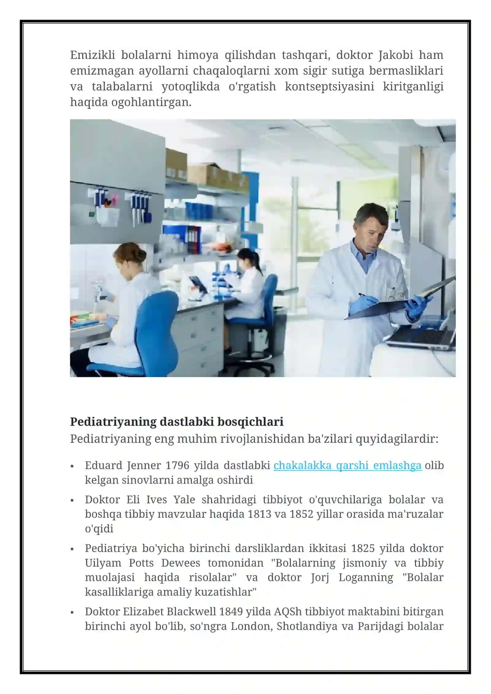 Pediatriyaning Rivojlanish Tarixi va Sog`liqni Saqlash Tizimidagi Ishlar 2