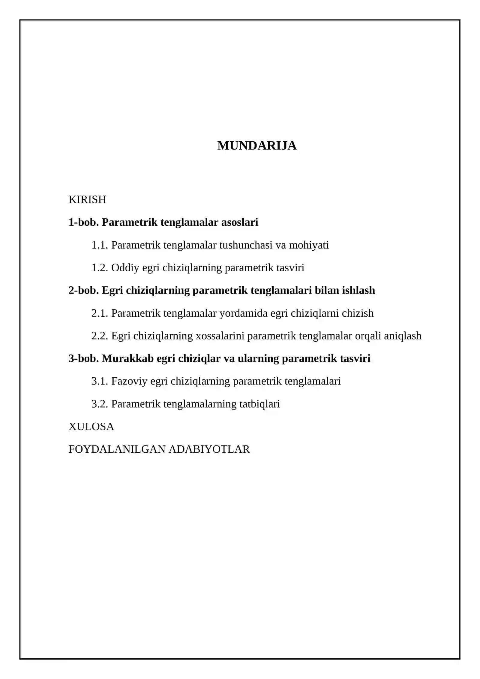 Egri chiziqning parametrik tenglamalari 2