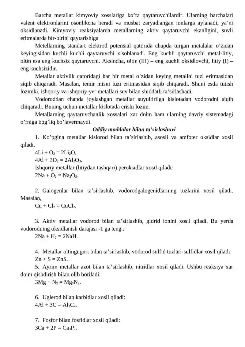 METALLARNING UMUMIY XOSSALARI. METALLAR KARROZIYASI 2