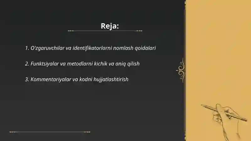 O'zgaruvchilar va identifikatorlarni nomlash qoidalari 2