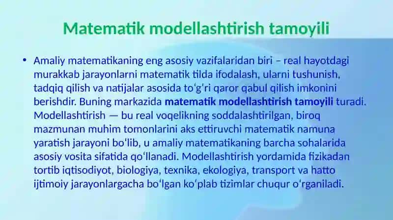 Amaliy matematikasining asosiy tamoyillari 2