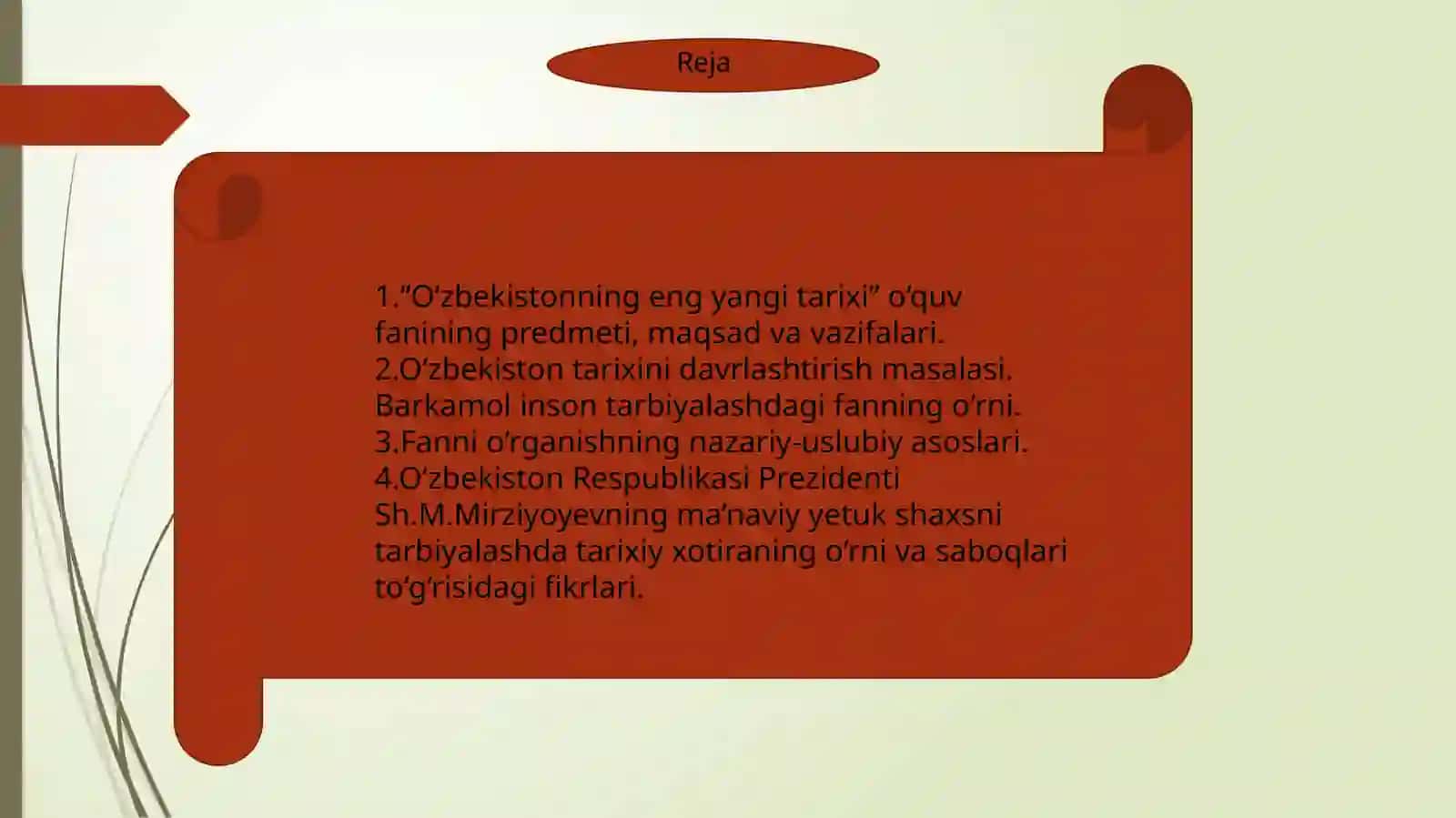 "O‘zbekistonning eng yangi tarixi" O‘quv fanining 2