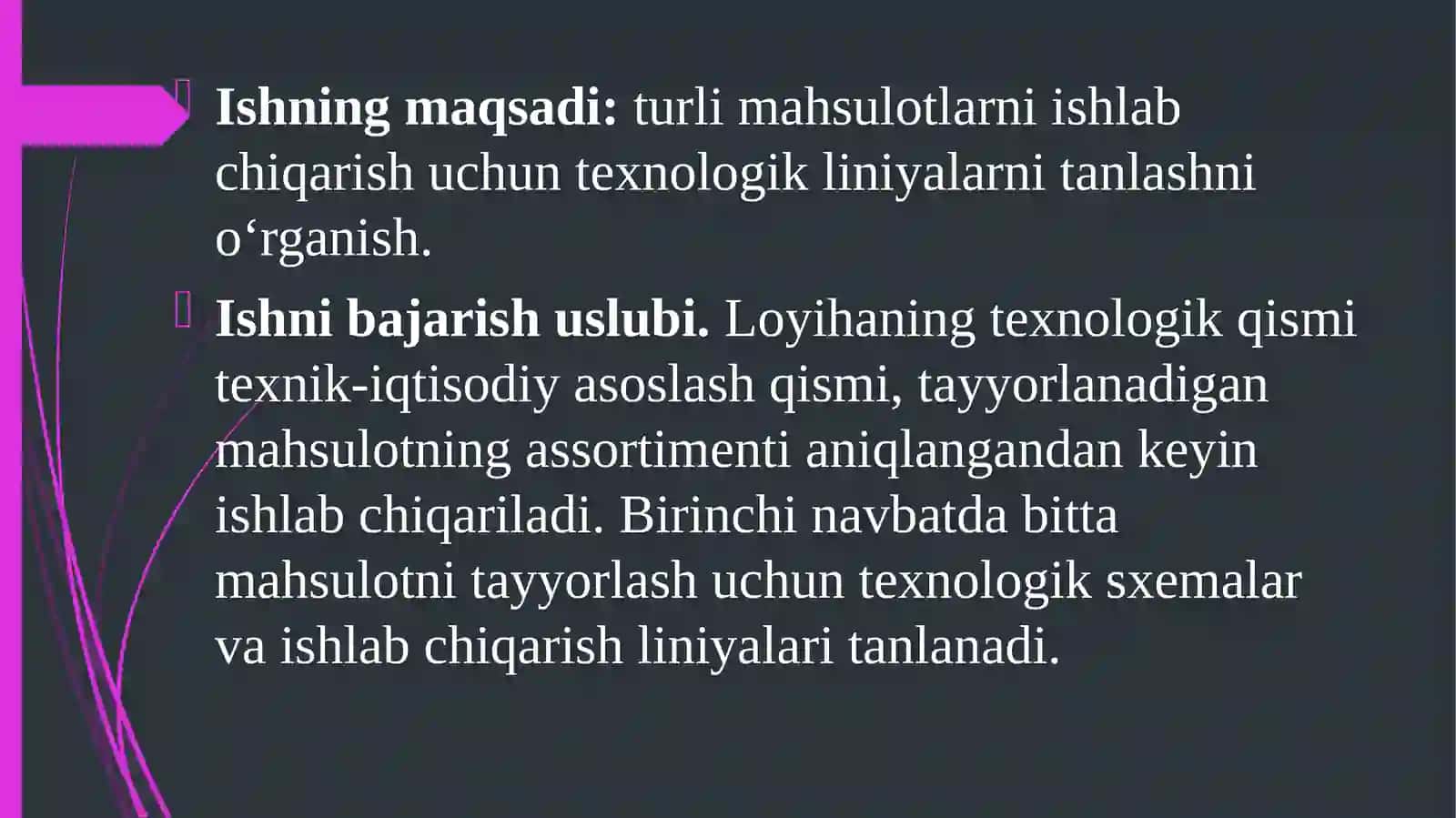 Texnologik liniyalarni saqlanadigan va tayyorlanadigan mahsulot turiga qarab tanlash usullarini o‘rganish 2