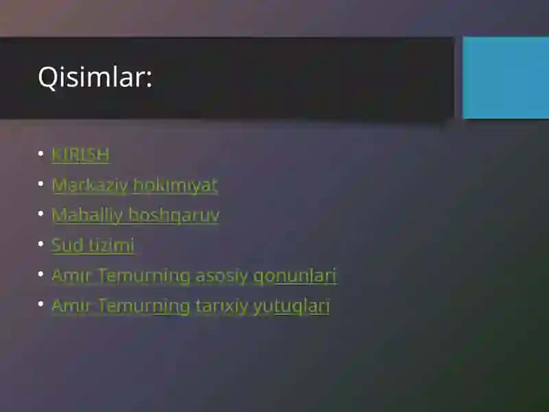 AMIR TEMUR DAVLATINING BOSHQARUVI 2