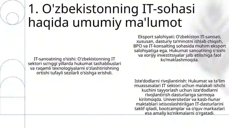 Axborot Texnalogiyalarining O'Zbekistonda Rvojlanishi 2